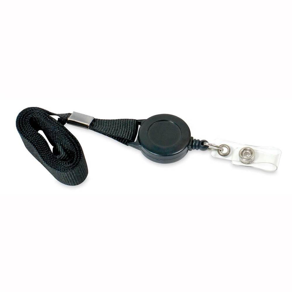 Baumgartens Lanyard Card Reel, Extends 24", 12/PK, Black 68979