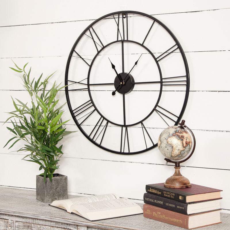 18"  Metal Outdoor / Indoor Atomic Clock with Thermometer - Weathered Black Finish - Acurite