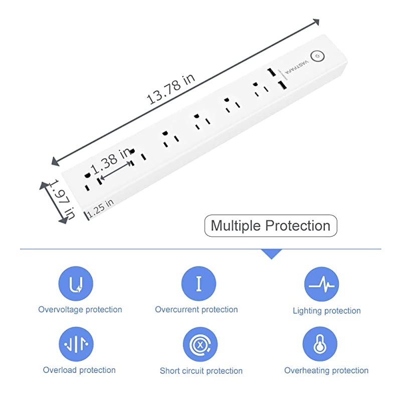 6Outlet Surge Protector Power Strip with 2 Fast Charging USB PortDesktop Charging Station 6 ft Extension Cord for Cruise Ship Dorm Room Multi Plug Extender White