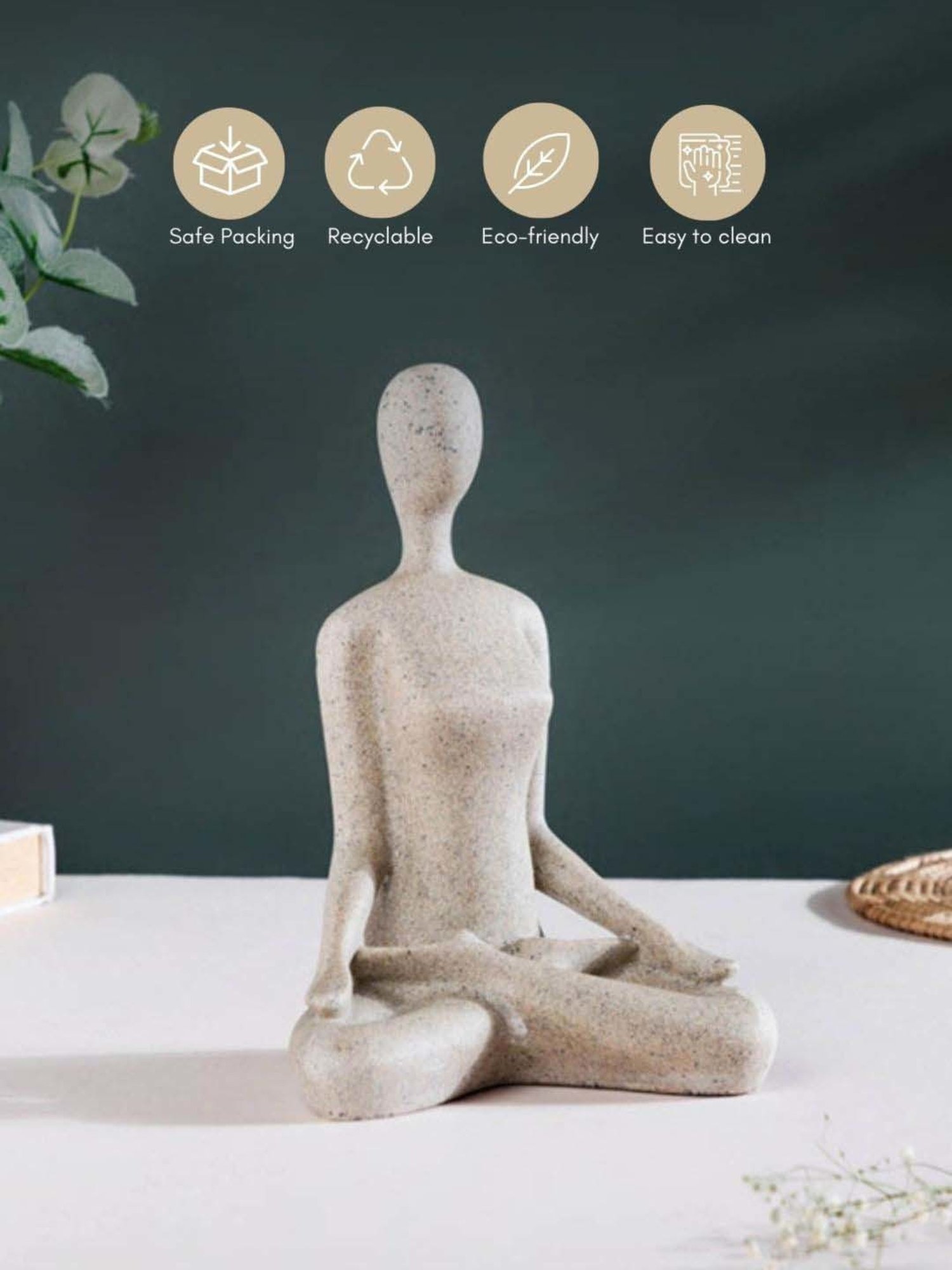 Nestasia Artisanal Stunning Cream Resin Made Showpiece Sitting In Lotus Position Meditation Pose