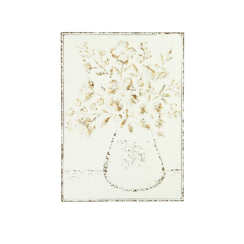 24" Embossed Flowers in Vase Distressed Metal Wood Wall Décor - 3R Studios