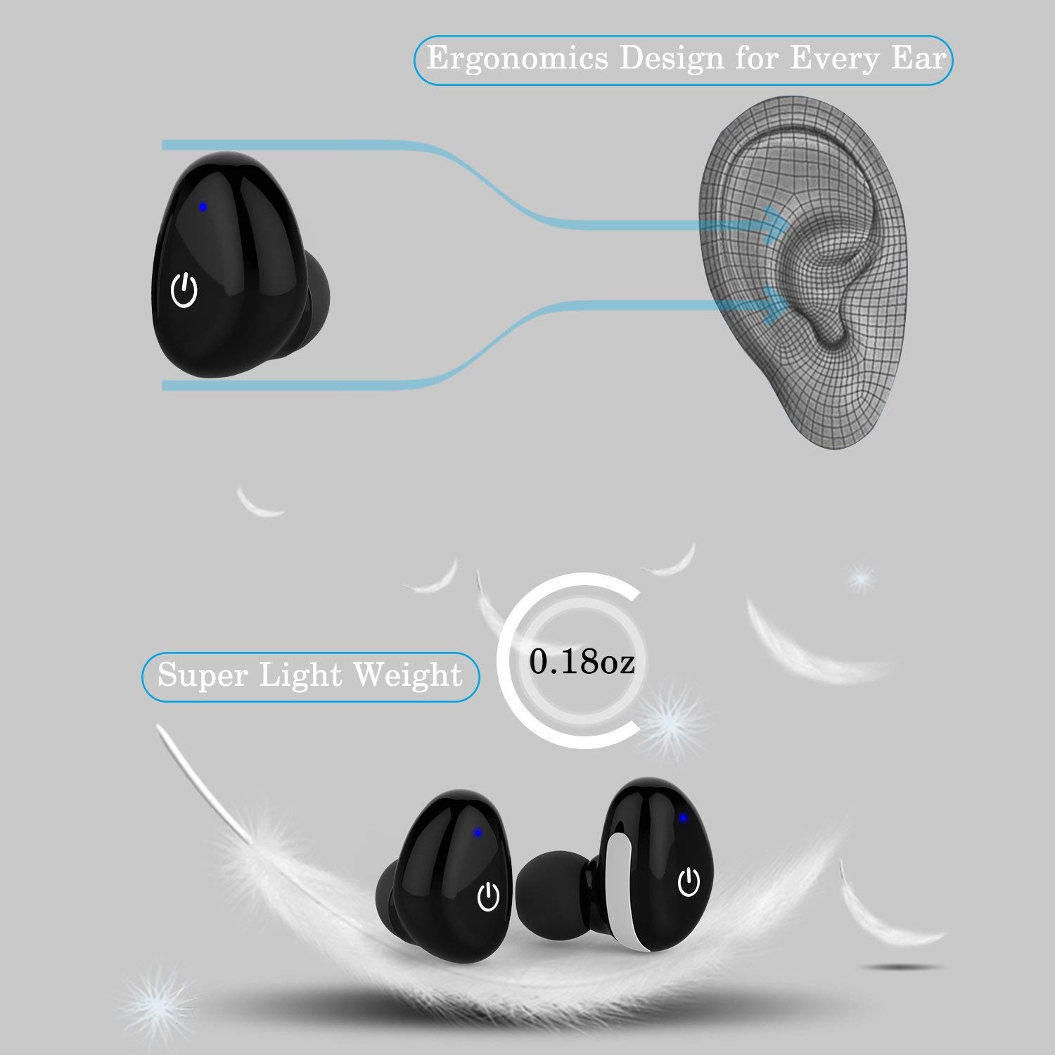 True Wireless Earbuds,Bluetooth 4.2 Deep Base Headphones, Sports in-Ear TWS Stereo Mini Headset