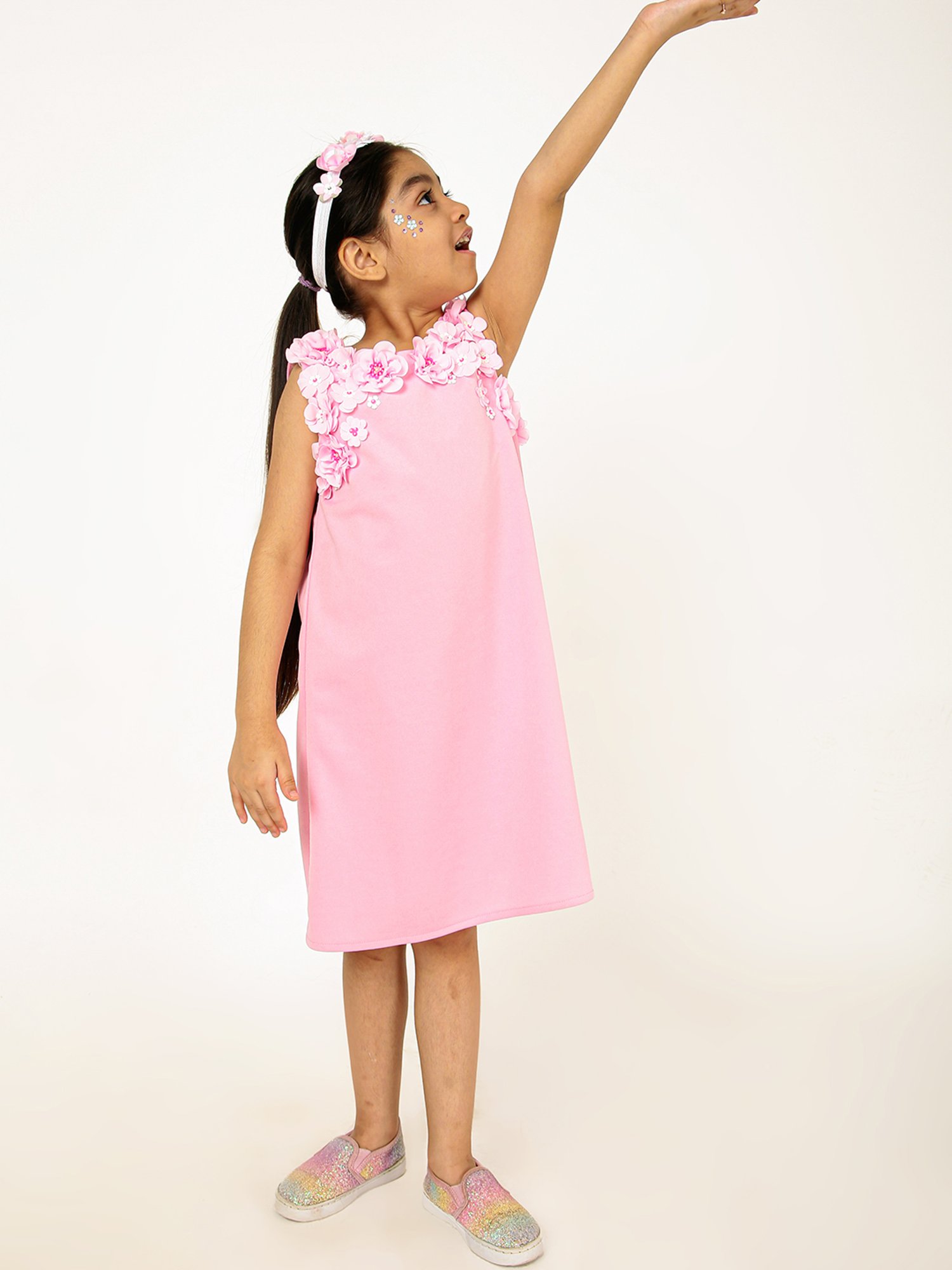 A Little Fable Girls Pink Applique Dress
