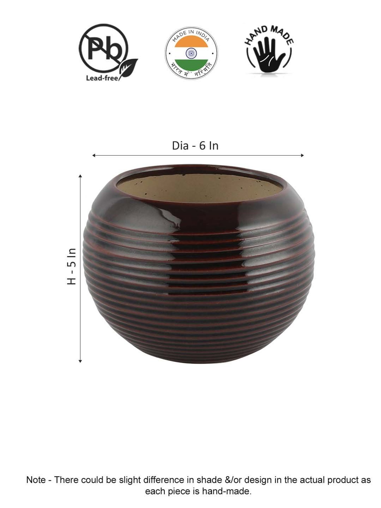 VarEesha Brown Ceramic Planter Pot - Set of 1