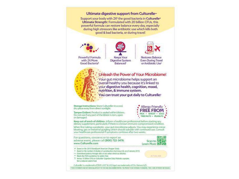 Culturelle Ultimate Strength Probiotic with 20 Billion CFUs - 30 ct
