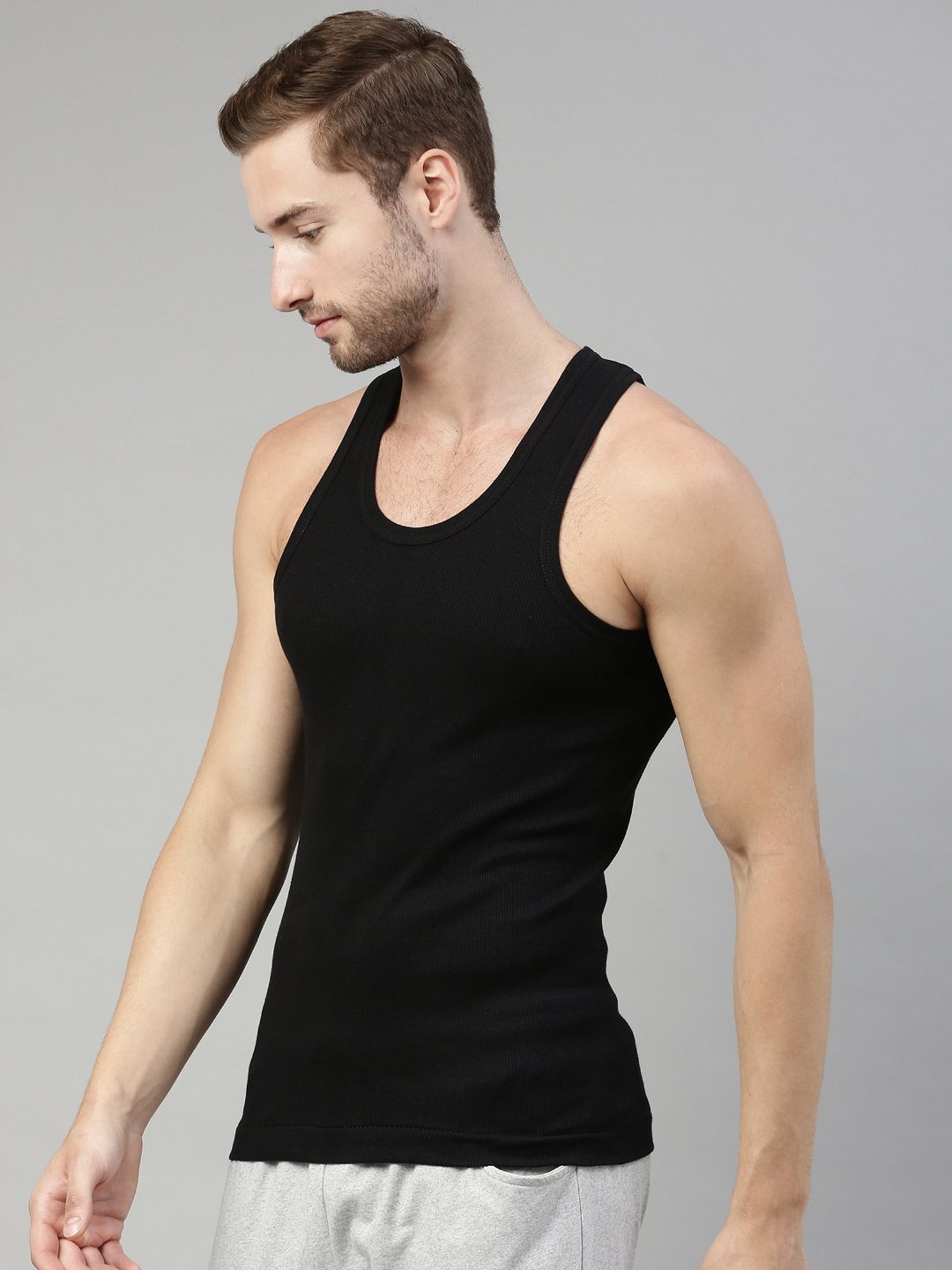 Dixcy Scott Originals Black Cotton Regular Fit Vest - Pack Of 2