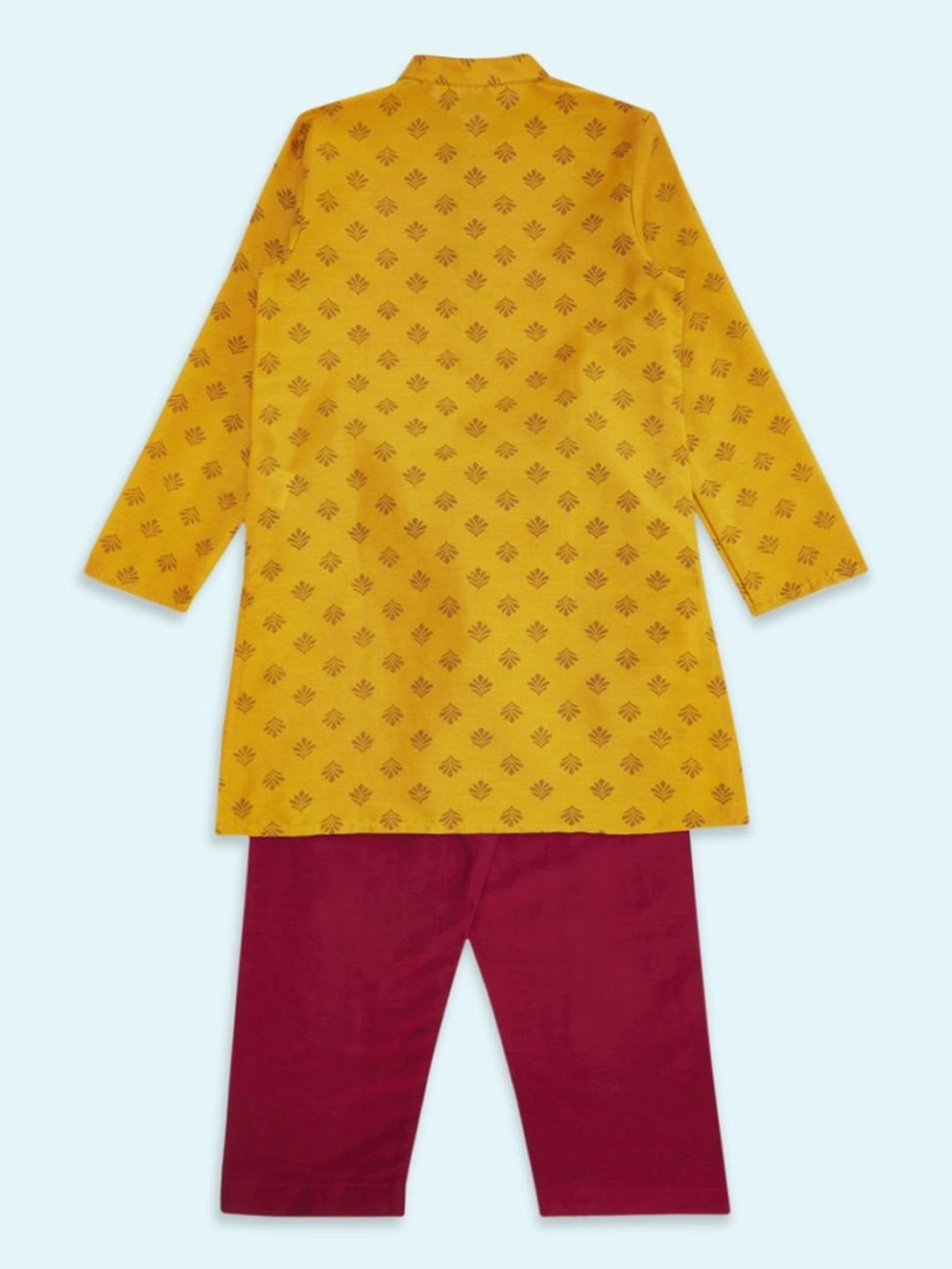 Indus Route by Pantaloons Kids Mustard & Pink Printed Full Sleeves Kurta Set