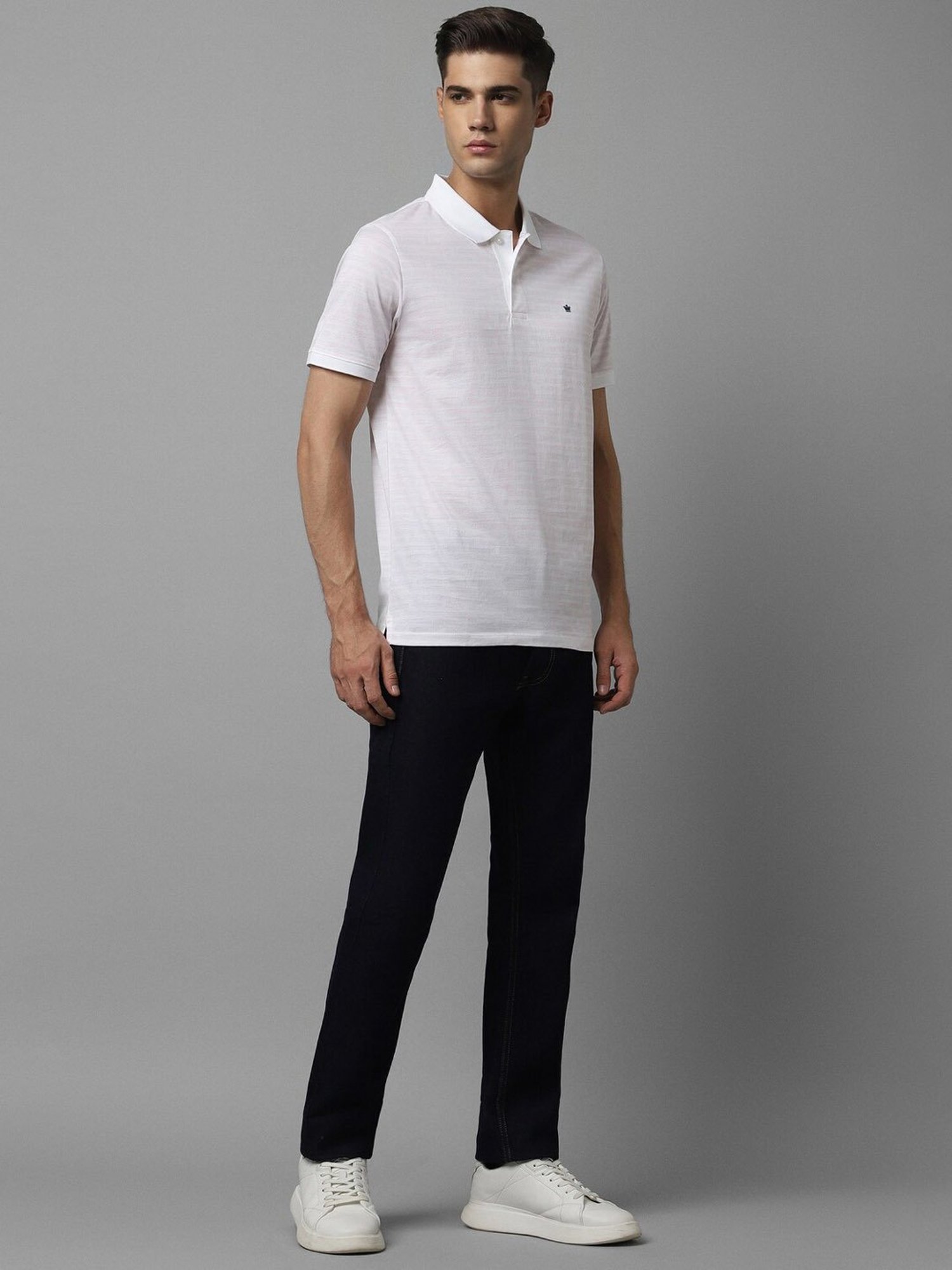 Louis Philippe Sport Ice White Cotton Regular Fit Striped Polo T-Shirt