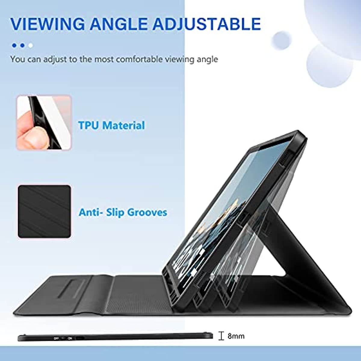 Jelly Comb Backlit Bluetooth Keyboard Case with Trackpad for Samsung Galaxy S7 Plus 12.4" 2020 (SM-T970/T975/T976), Wireless Detachable Keyboard with Mouse pad & Protective Cover & S Pen Holder, Black