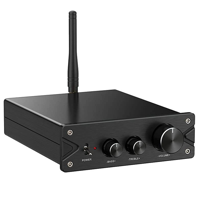 Bluetooth 50 Stereo Audio 2 Channel Amplifier Receiver Mini HiFi Class D Integrated Amp 20CH for Home Speakers 100W x 2 with Bass and Treble Control