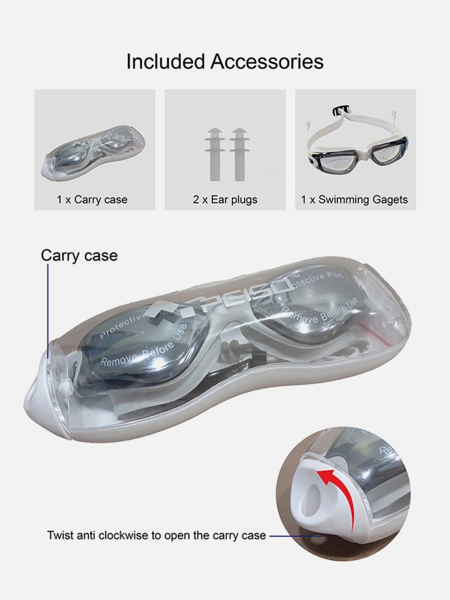 Little Surprise Box X Factor UV Protected Unisex Swimming Goggles with attached Ear Plugs (Grey)