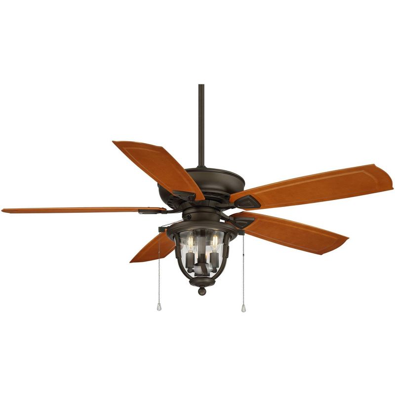 52" Casa Vieja Farmhouse Outdoor Ceiling Fan with Light LED Dimmable Emperial Bronze Clear Glass Wet Rated Patio Exterior Porch
