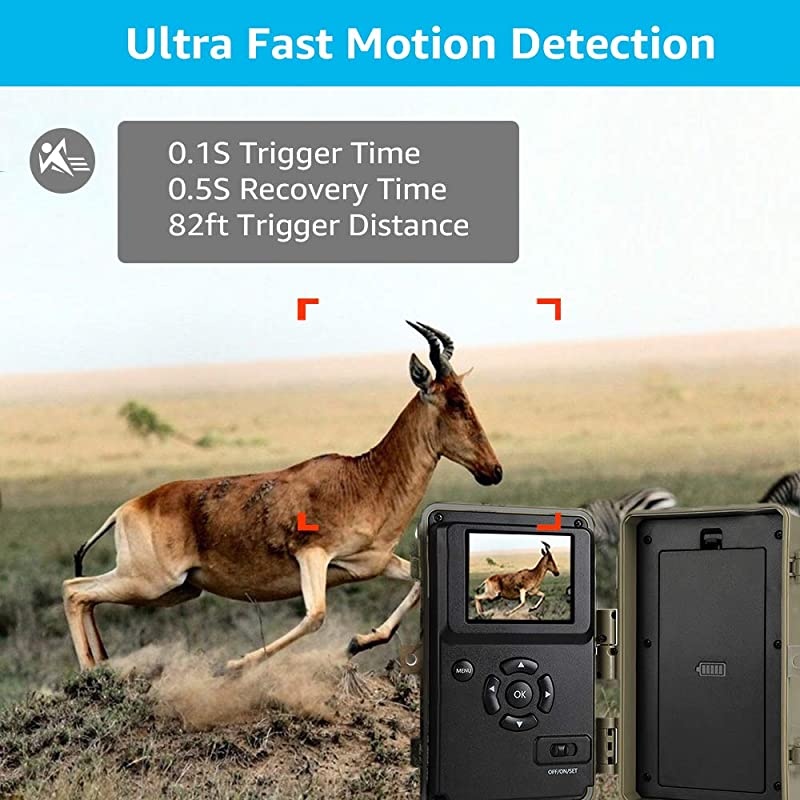 P20 Trail Camera 18MP 1080P 2020 H264 HD MP4 Video 82ft No Glow Night Vision Fast 01s Trigger Time 82ft Motion Activated for Wildlife Game Trail