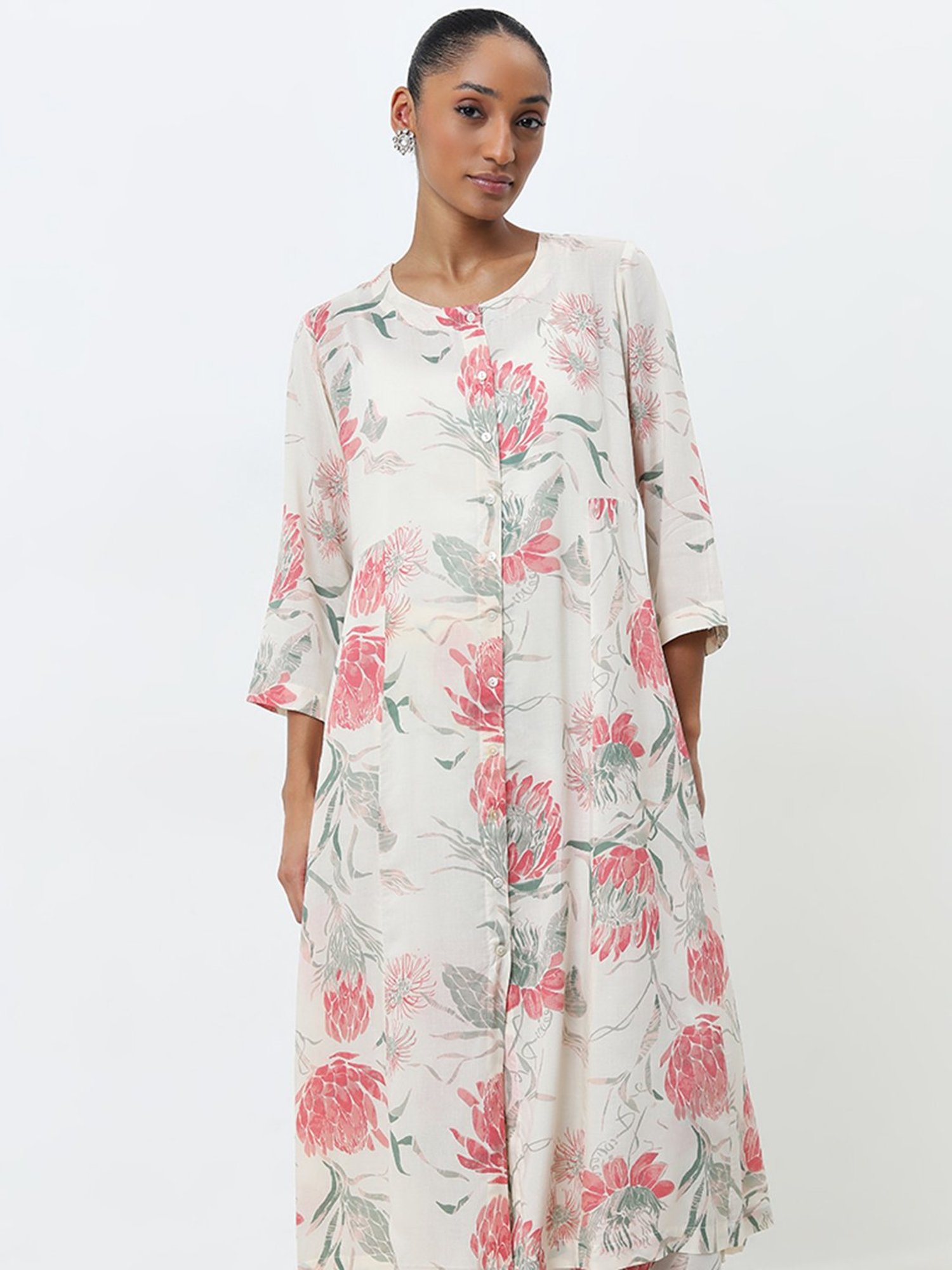 Zuba by Westside Off-White Floral A-Line Kurta
