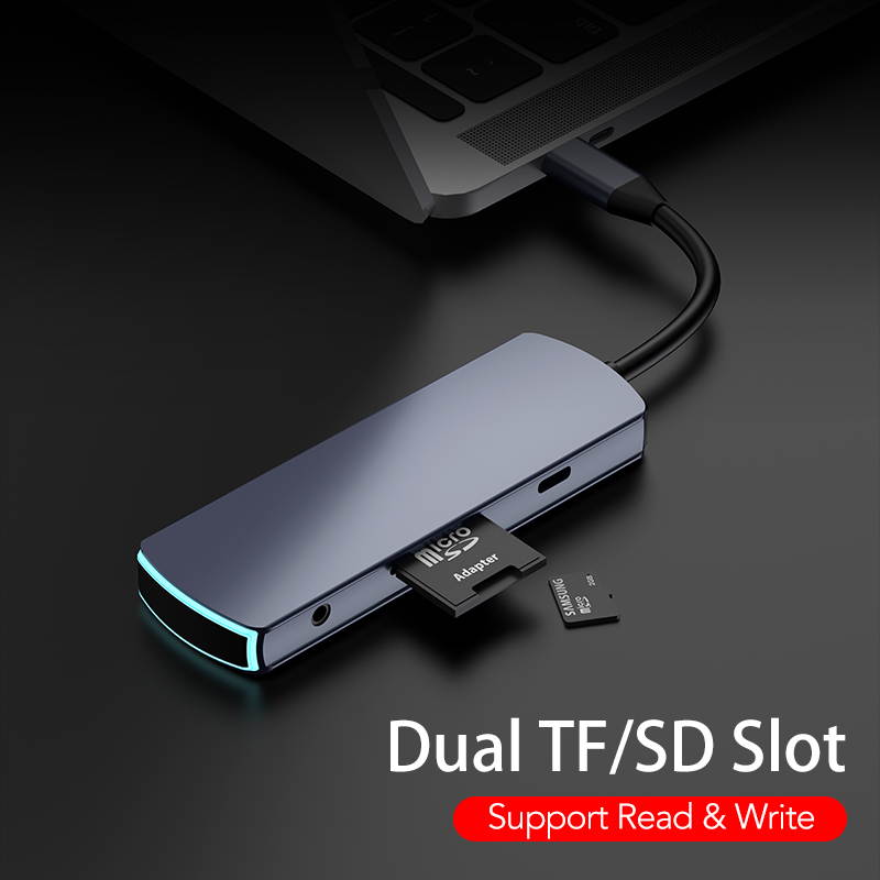 8-in-1 USB HUB Type C Docking Station USB 3.0 HDMI SD Slot TF Slot 3.5mm Jack Type C PD For Surface Go/Mac Pro