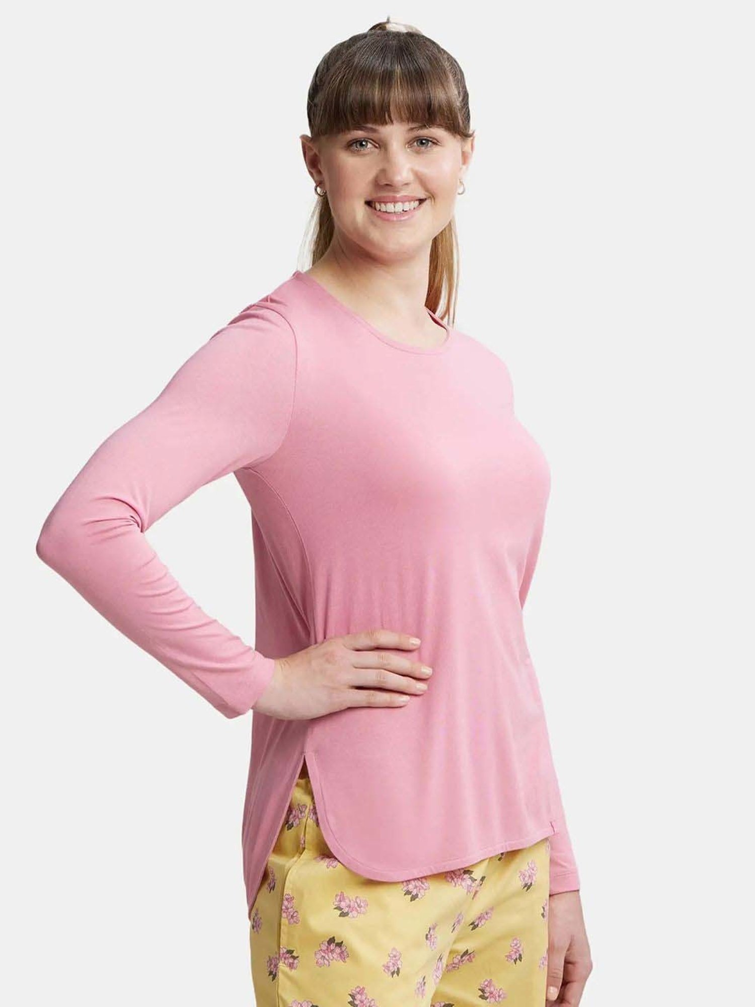 Jockey RX21 Women's Micro Modal Cotton Relaxed Fit Solid Round Neck Full Sleeve T-Shirt