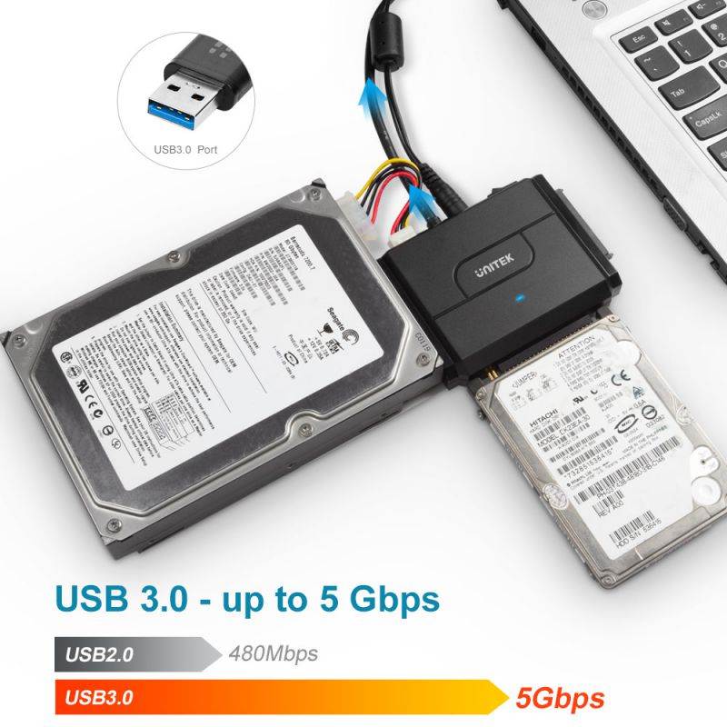 SATA/IDE to USB 3.0 Adapter, UNITEK IDE Hard Drive Adapter for Universal 2.5"/3.5" Inch IDE and SATA External HDD/SSD with 12V 2A Power Adapter, Support 10TB