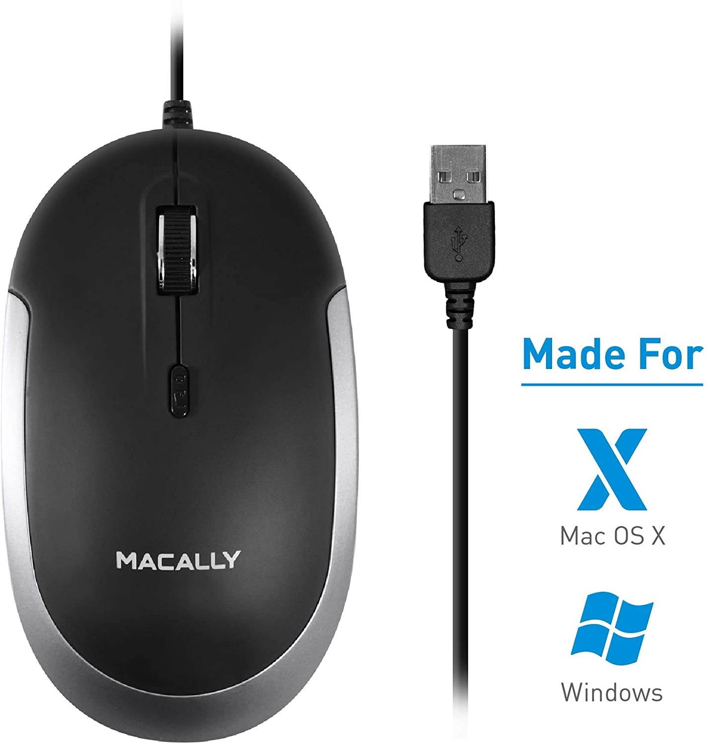 Macally Ultra Slim Wired Computer Keyboard, Silent Wired Mouse, and Aluminum Laptop Stand for Desk, Comfort for Long Working Hours
