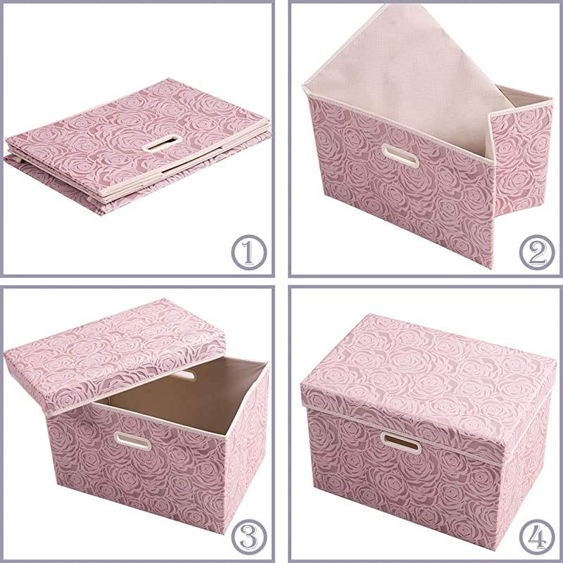 Collapsible Storage Boxes with Lids Fabric Decorative Storage Bins Cubes Organizer Containers Baskets with Cover Handles Divider for Bedroom Closet Living Room 149x98x98 Inch 3 Pack