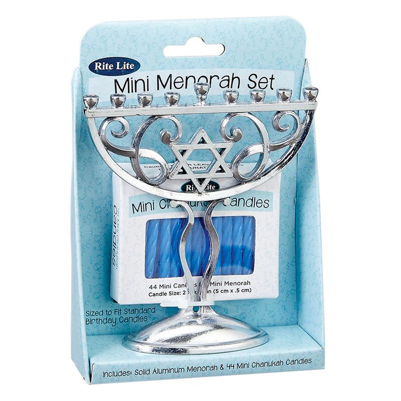 Rite Lite Silver Miniature Menorah Set with Candles 5.5 Inches