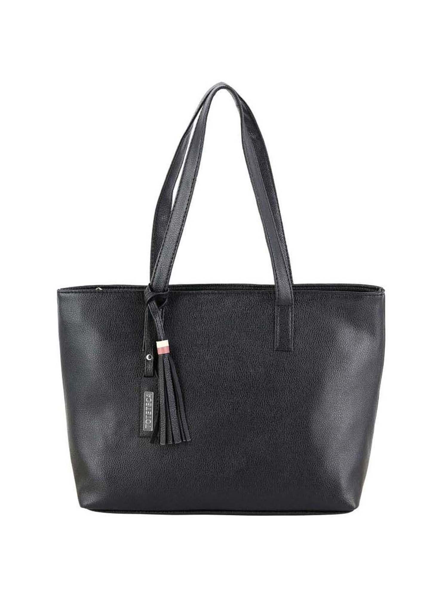 Toteteca Black Solid Medium Tote Handbag