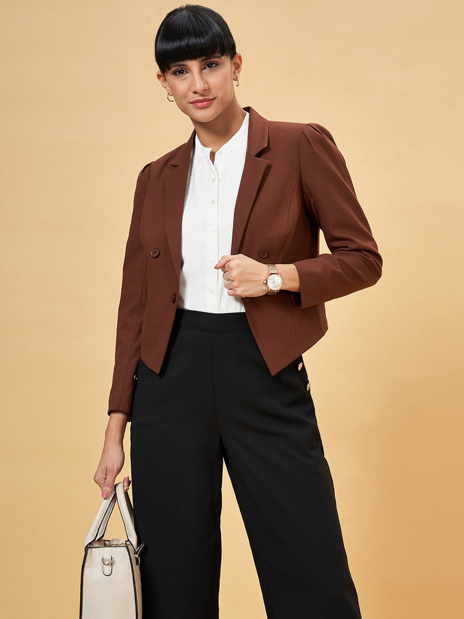 Annabelle by Pantaloons Sorrel Brown Regular Fit Formal Blazer