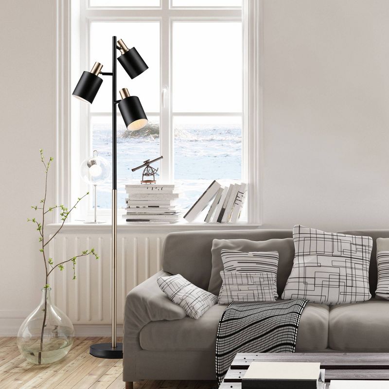 67" Fiona 3-Light Matte Black Track Tree Lamp with Matte Brass Accents - Novogratz x Globe