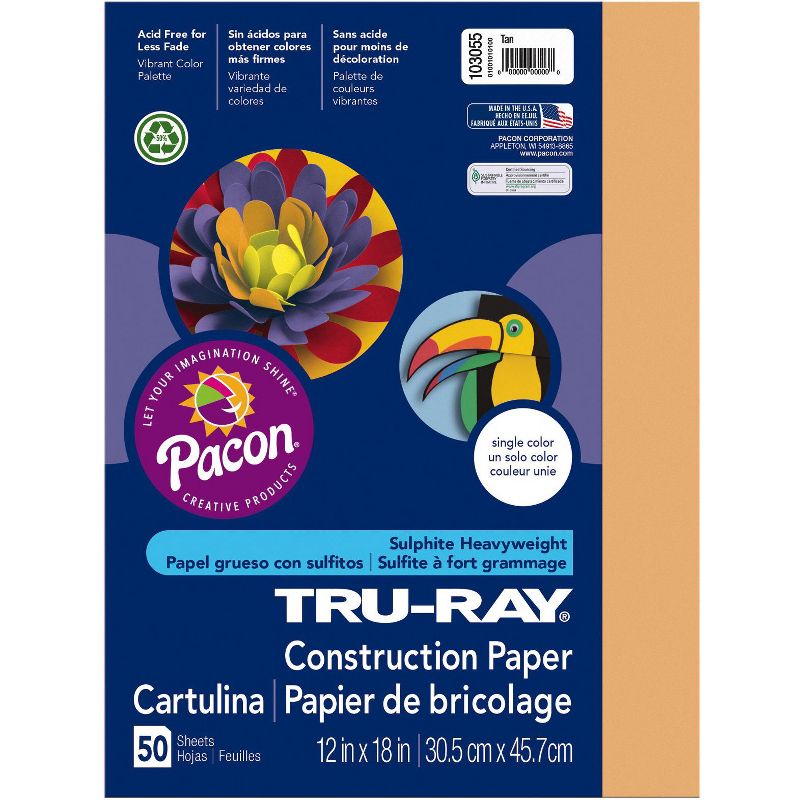 Tru-Ray Sulphite Construction Paper, 18 x 24 Inches, Tan, 50 Sheets