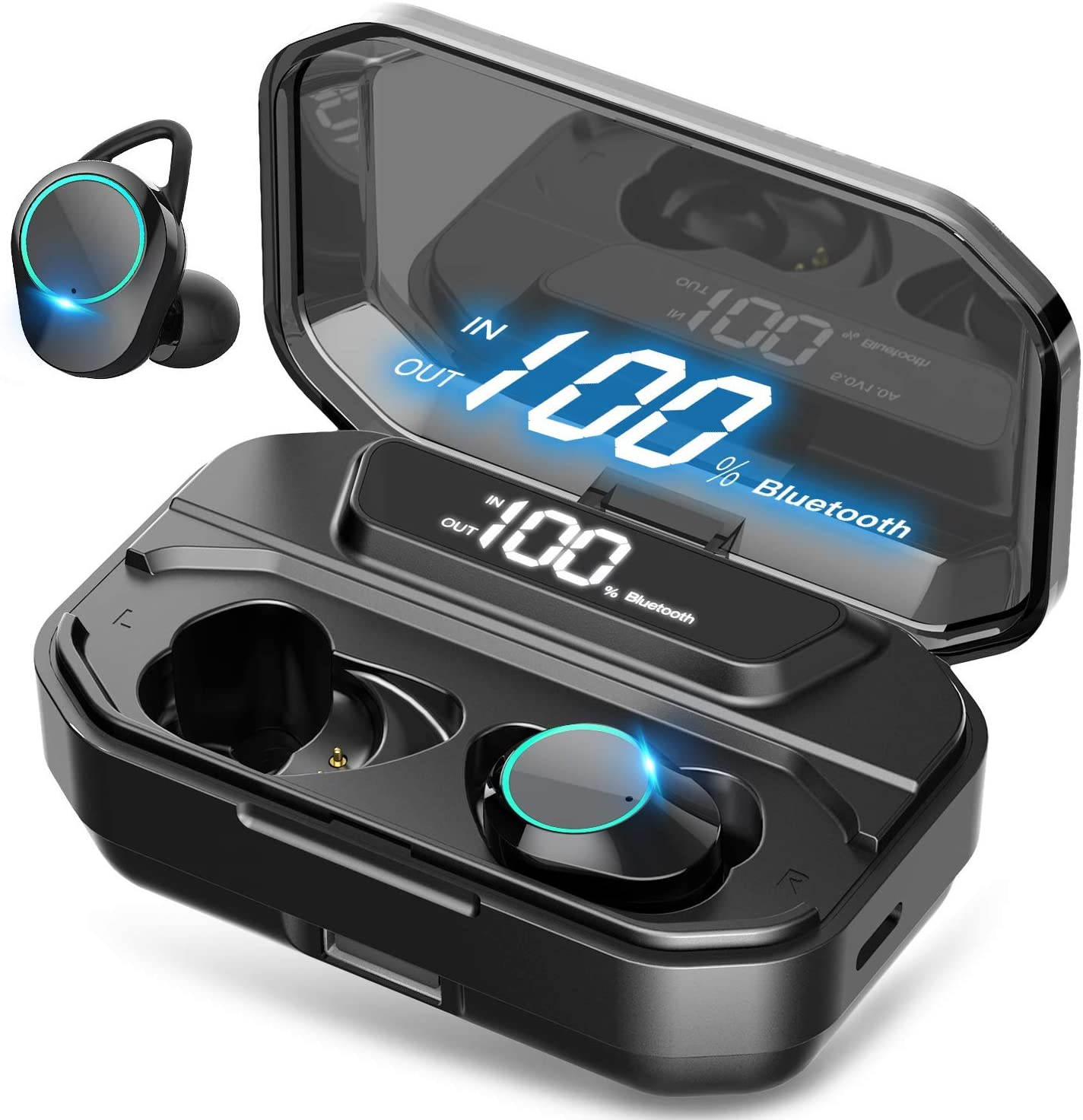 Abelanja True Wireless Earbuds Bluetooth 5.0 Headphones, IPX7 Waterproof Earphones for Sports, 110H Playtime w/ 3300mAh Charging Case, 3D Stereo Audio Touch Control in-Ear Headset