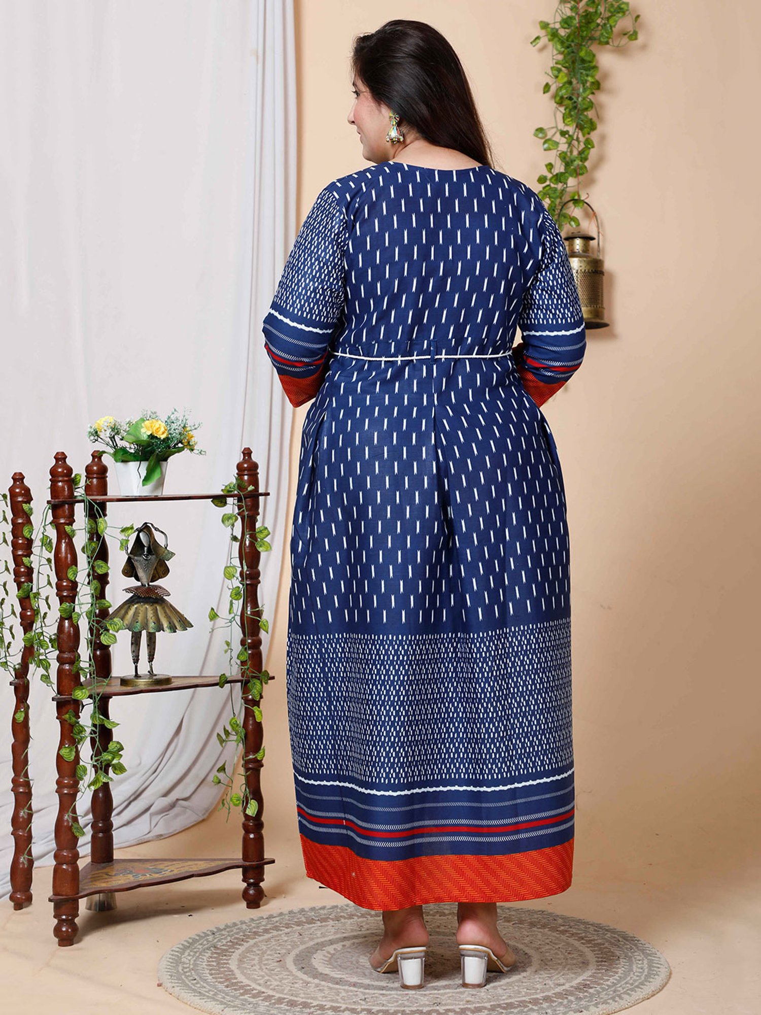 Miravan Blue Printed Plus Size A Line Kurta