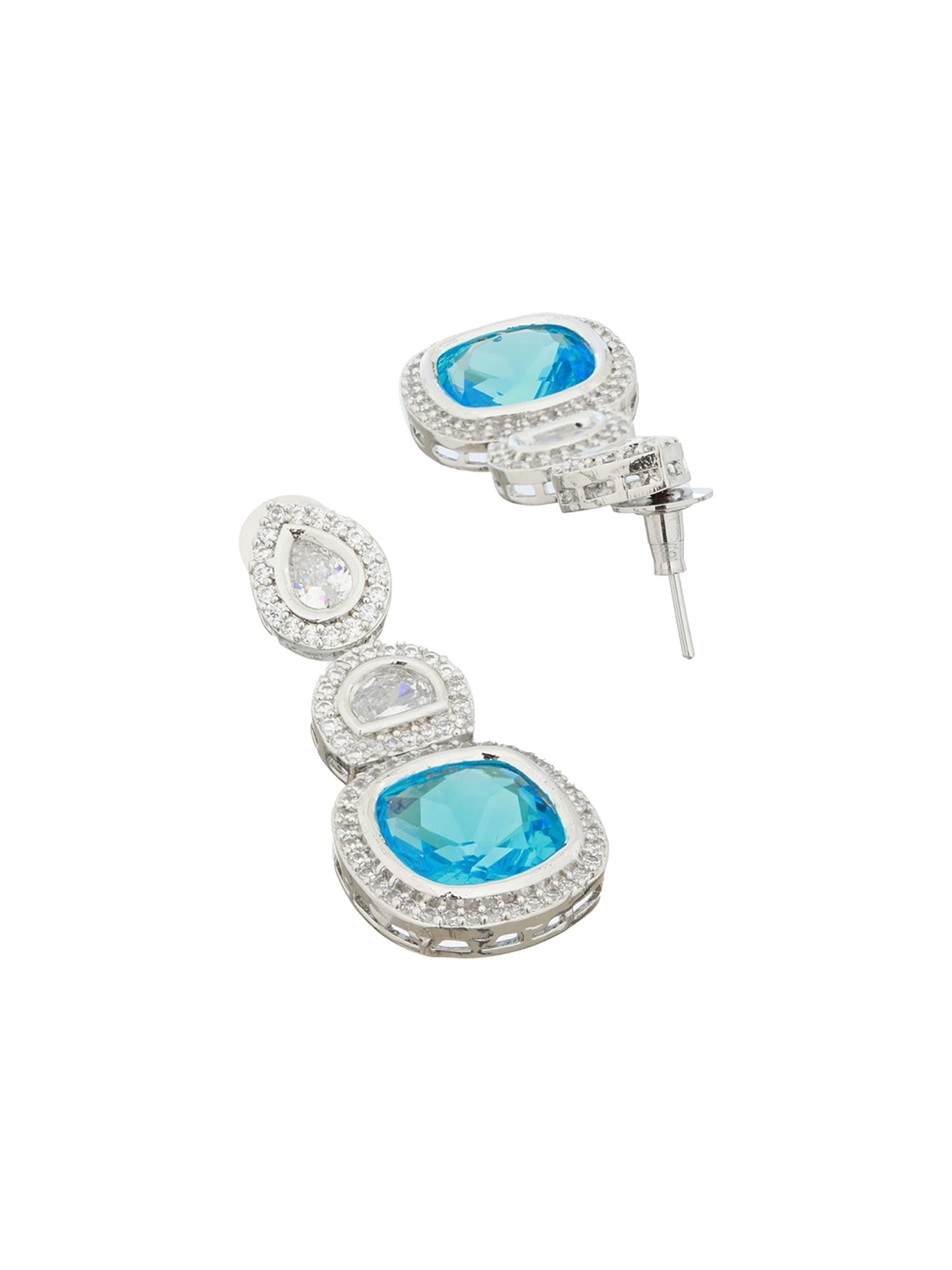 Saraf RS Jewellery Silver Blue CZ Statement Drop earrings