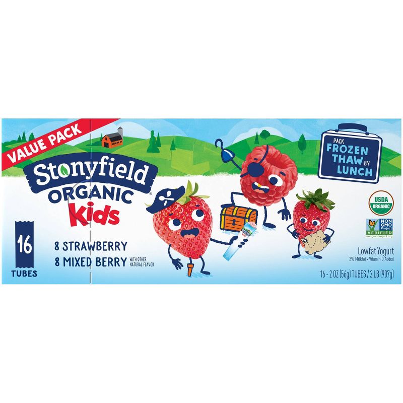 Stonyfield Organic Kids' Strawberry & Mixed Berry Lowfat Yogurt - 16ct/2oz Tubes
