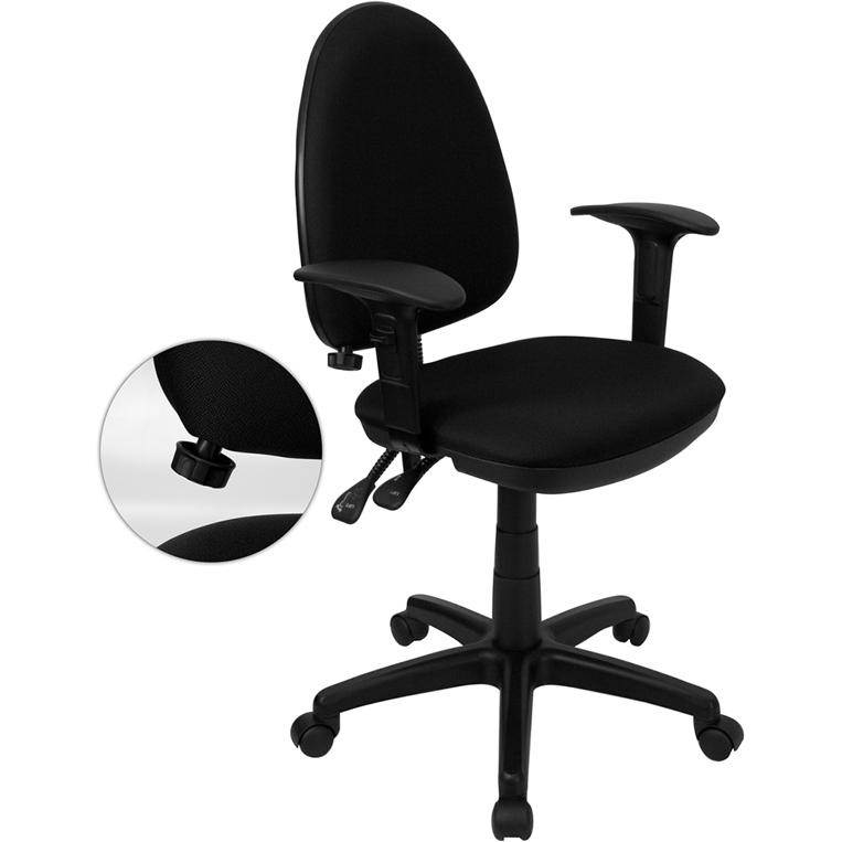 Mid-Back Black Fabric Multifunction Swivel Task Chair with Adjustable Lumbar Support and Adjustable Arms