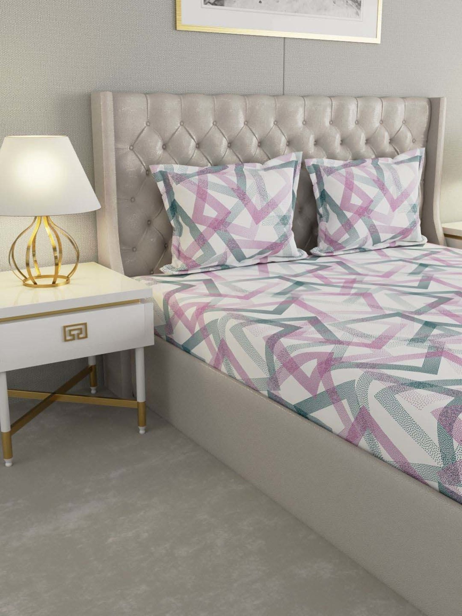 Raymond Home Jazzy Pink & Green 120 TC Cotton Queen Bedsheet with 2 Pillow Covers