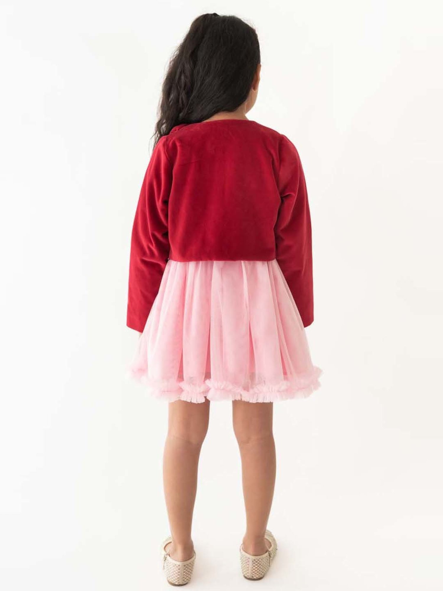 A Little Fable Red Applique Full Sleeves Shrug