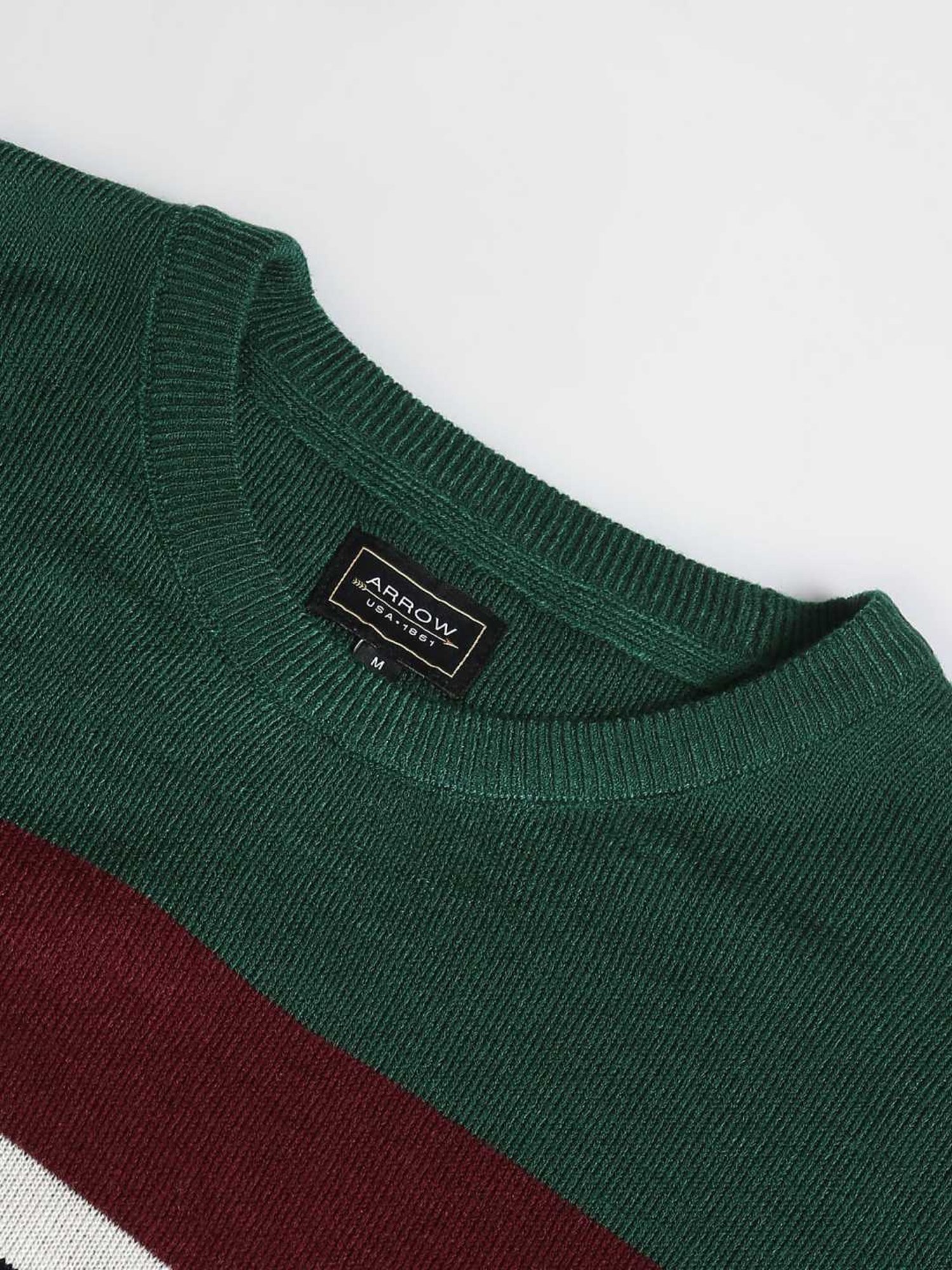 Arrow Sport Green Regular Fit Colour Block Sweater