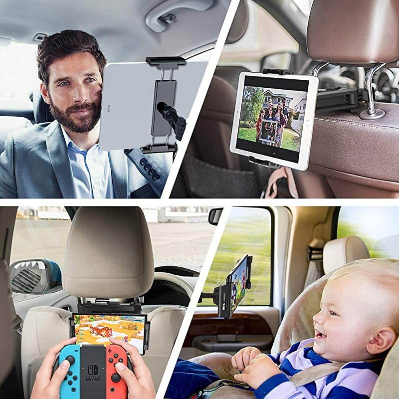 Car Headrest Mount Holder Universal for iPad ProAirMini Tablets Nintendo Switch iPhone Samsung GalaxyNote Smartphones Compatible with 45quot to 129quot Device 360&deg; Rotation