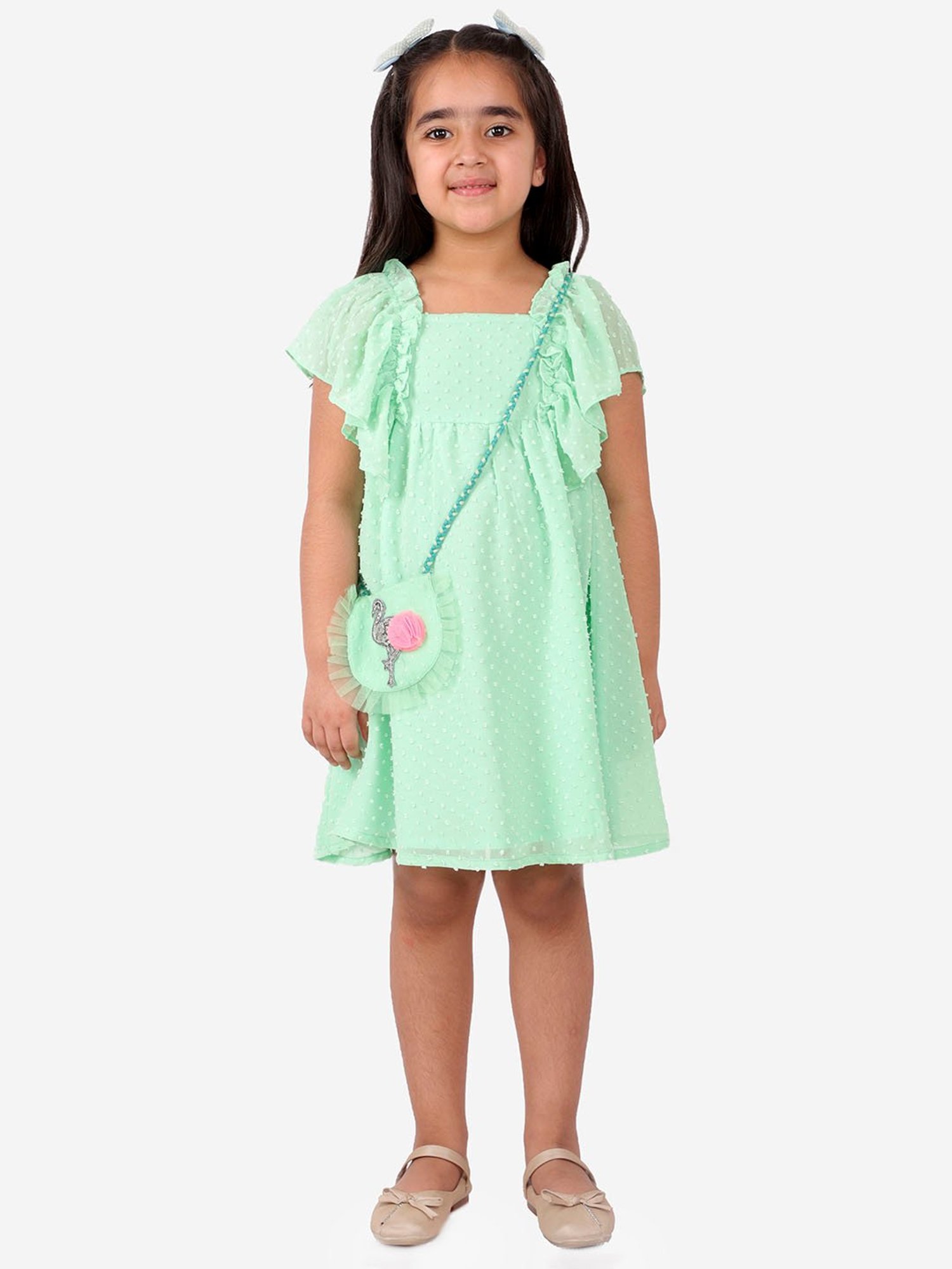 Lil Drama Kids Green Printed Dress