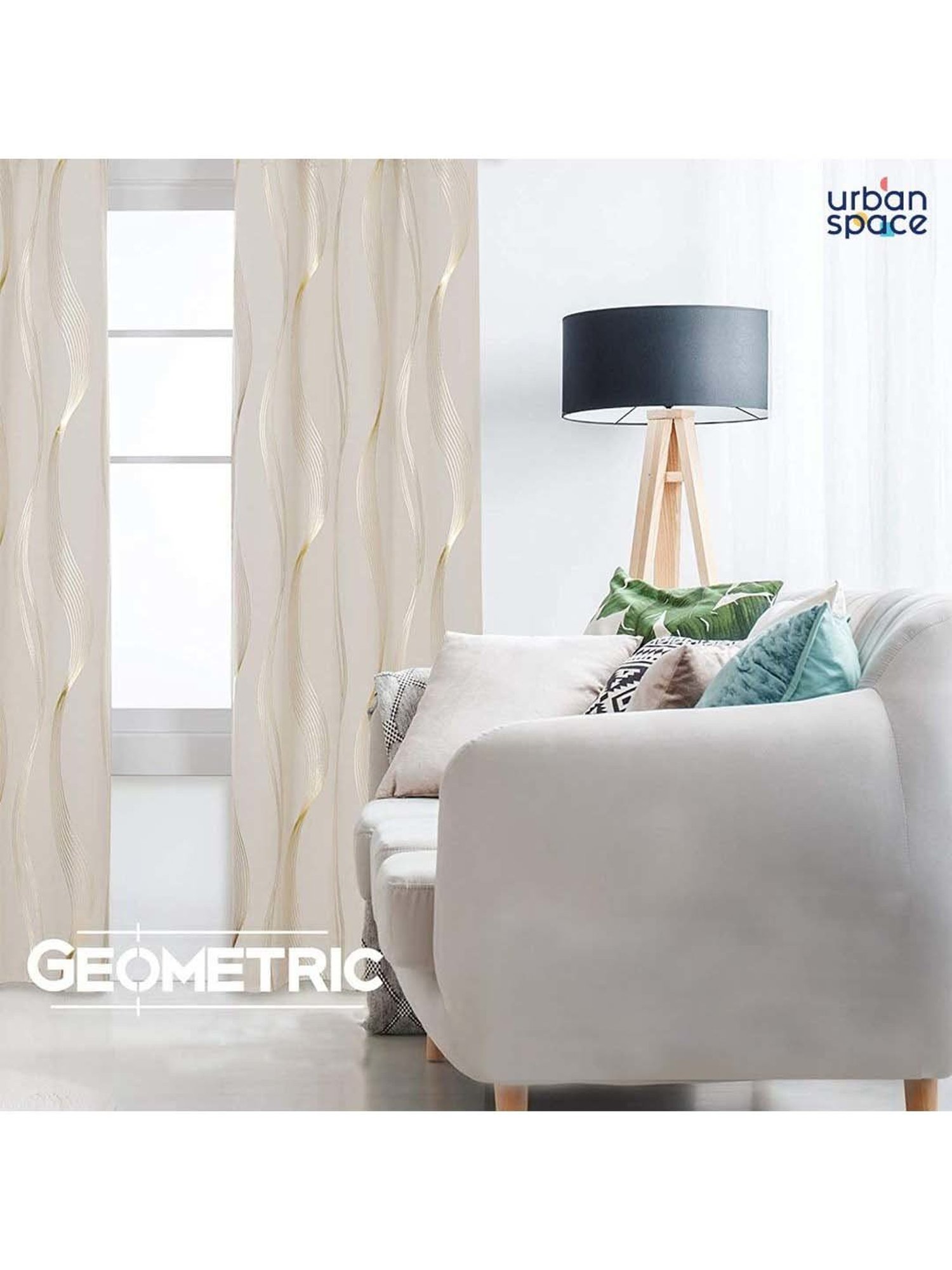 Swayam Cream & Blue Printed Faux Silk Door Curtains - Set of 2