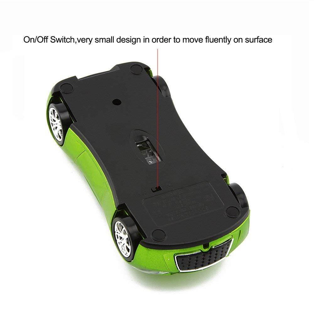 Usbkingdom Cool Sport Car Shape 2.4GHz Wireless Mouse Optical Cordless Mice with USB Receiver for PC Laptop Computer 1600DPI 3 Buttons Green