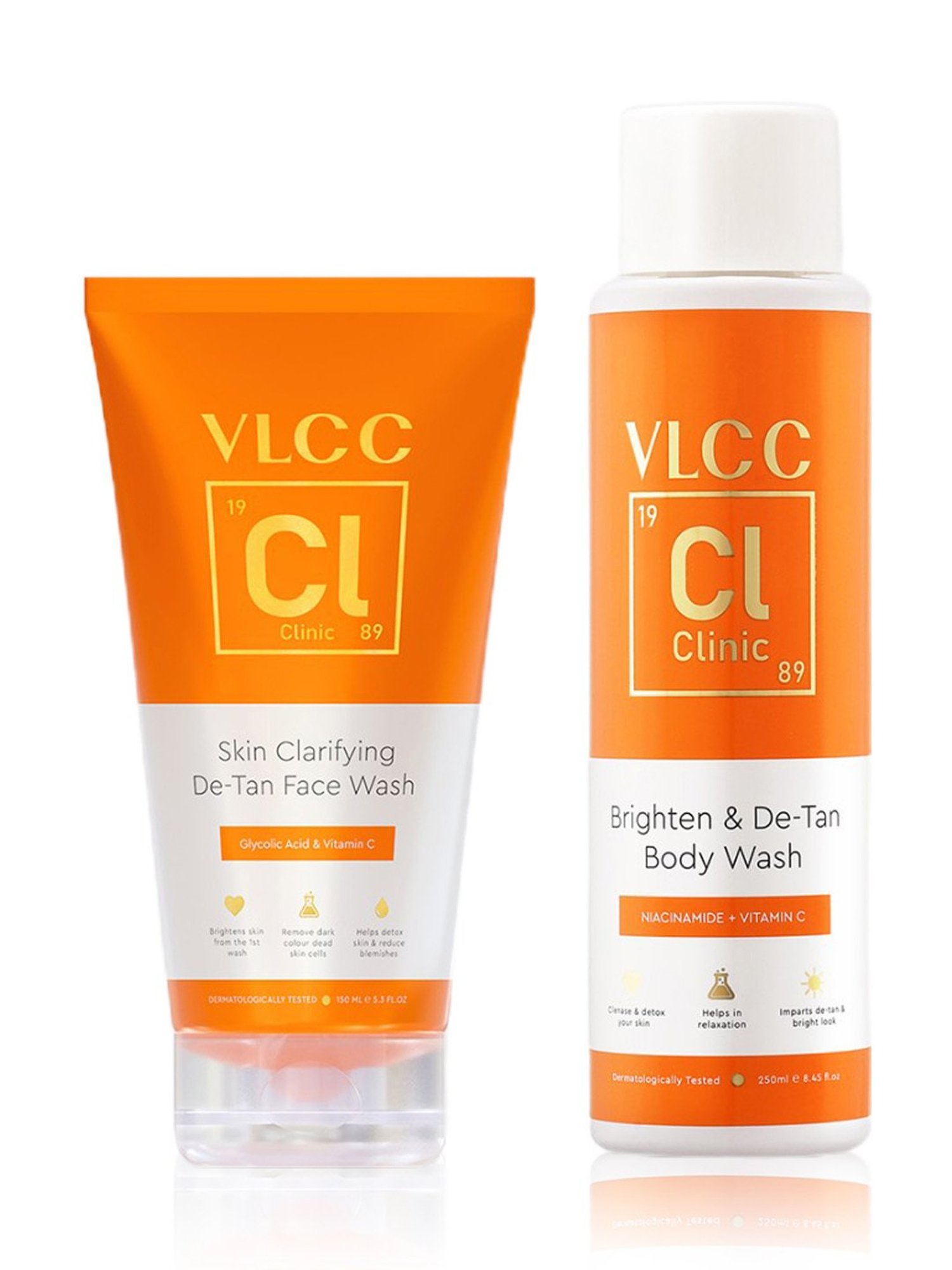 VLCC Clinic Skin Clarifying De-Tan Face Wash & Brighten & De-Tan Body Wash Combo