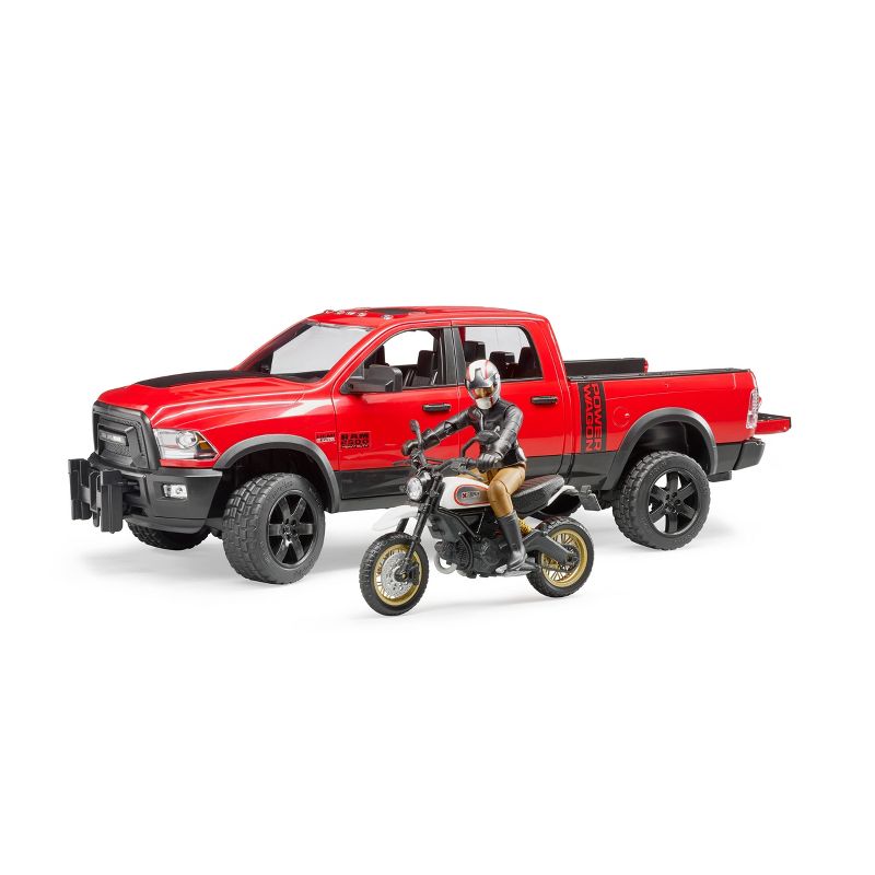 Bruder Toys RAM 2500 Power Wagon with Ducati Scrambler Desert Sled and Driver - 1:16 Scale