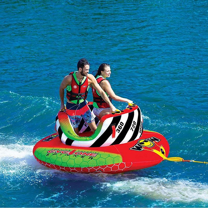 WOW Watersports 2-Person Cyclone Spinner Towable Rotating Boating Tube with Multiple Tow Points and Riding Positions