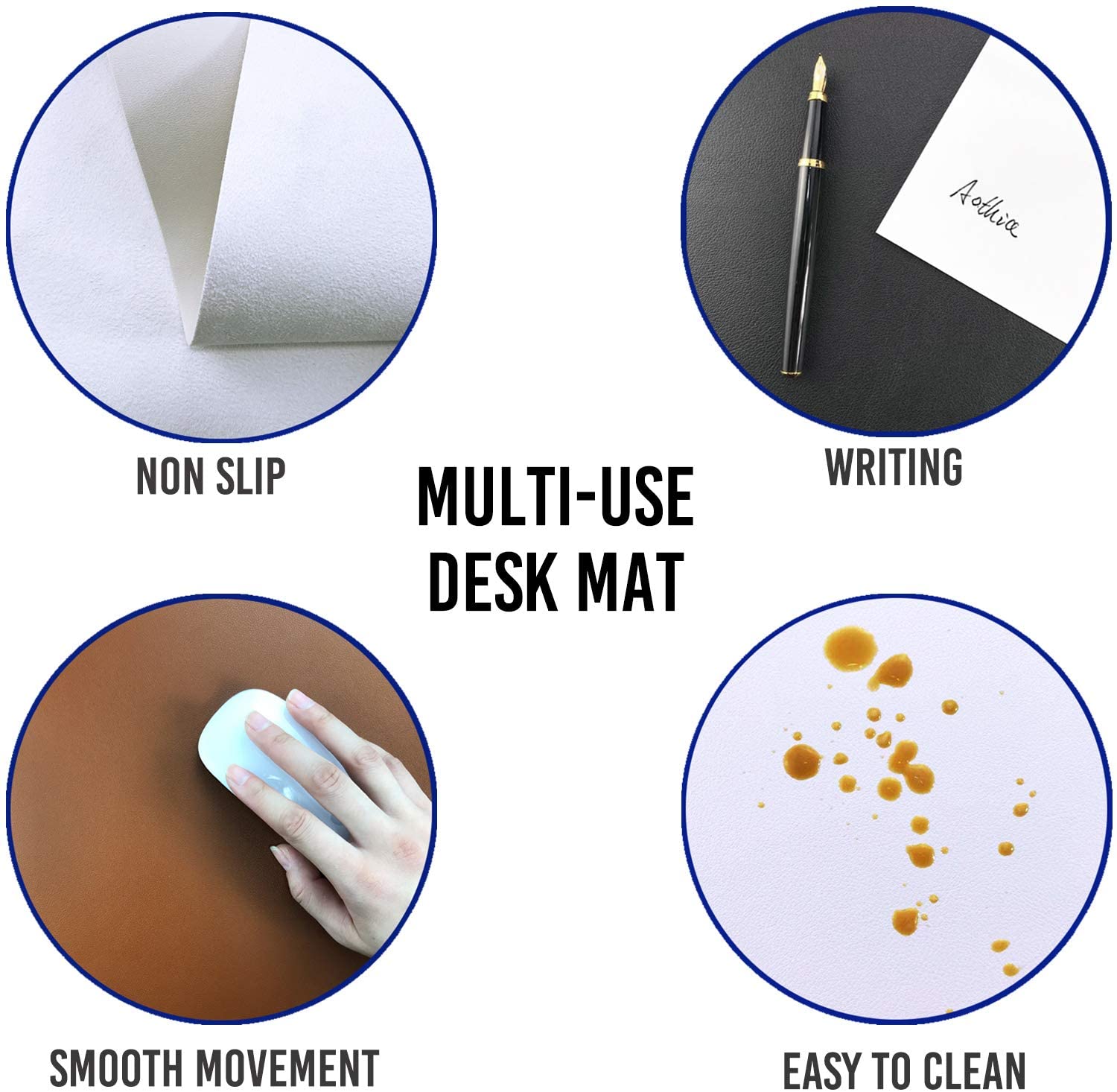 Leather Desk Pad Protector,Mouse Pad,Office Desk Mat,31.5" x 15.7" Non-Slip PU Leather Desk Blotter,Laptop Desk Pad,Waterproof Desk Writing Pad for Office and Home - Black