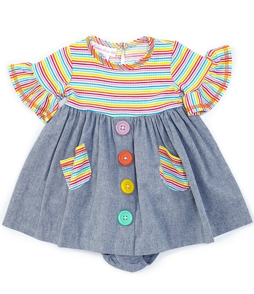Bonnie Jean Baby Girls Newborn-24 Months Striped/Chambray A-Line Dress