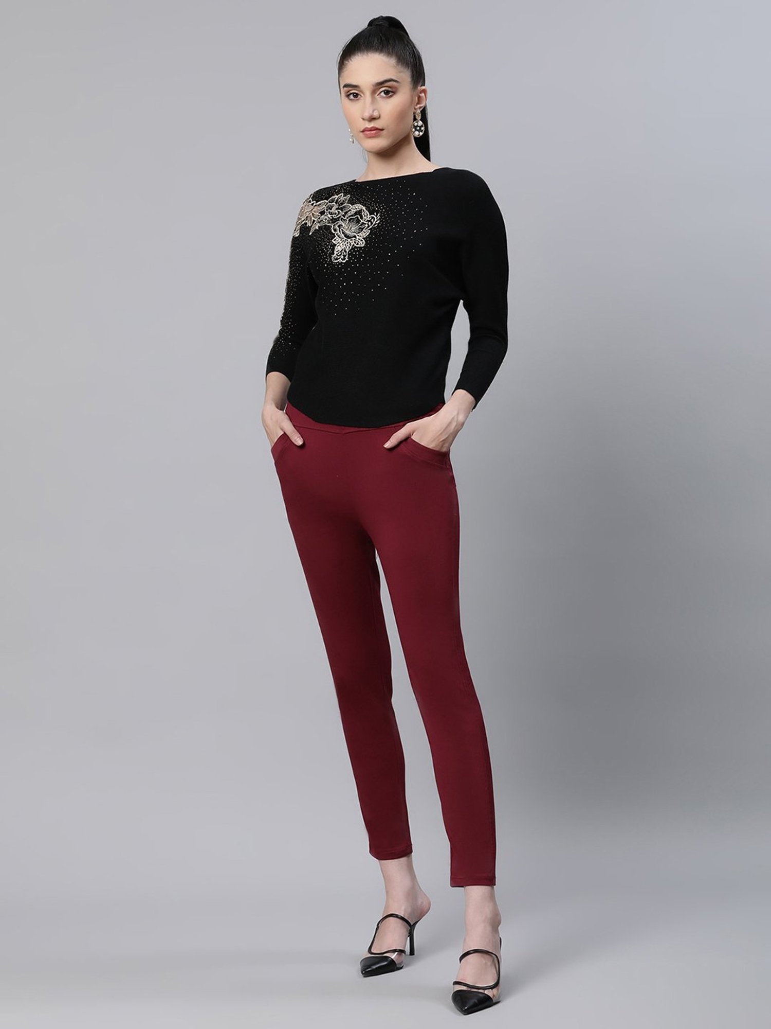 Global Republic Black Knitted Embellished Top
