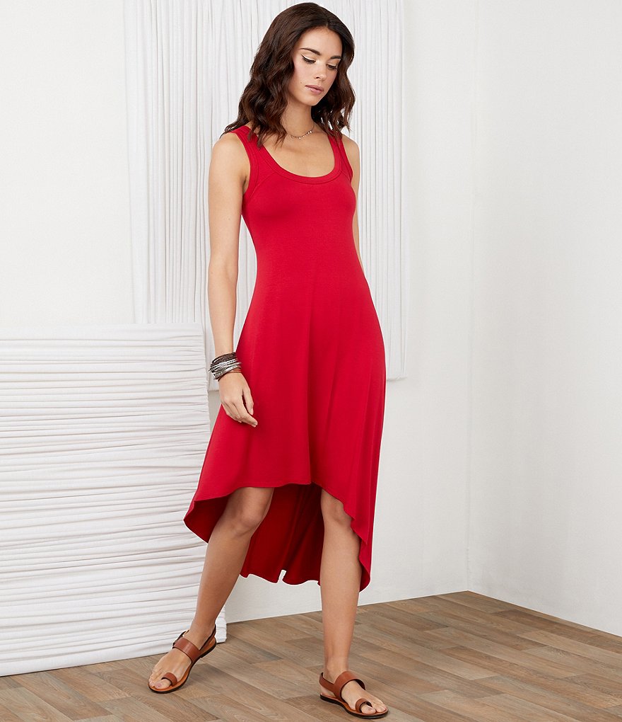 Karen Kane Asymmetrical Hi-Low Hem Scoop Neck Sleeveless Knit Dress
