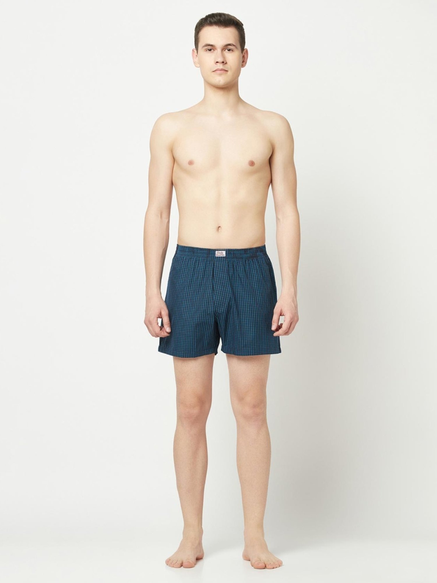 The Daily Outfits Navy Cotton Regular Fit Checks Boxers