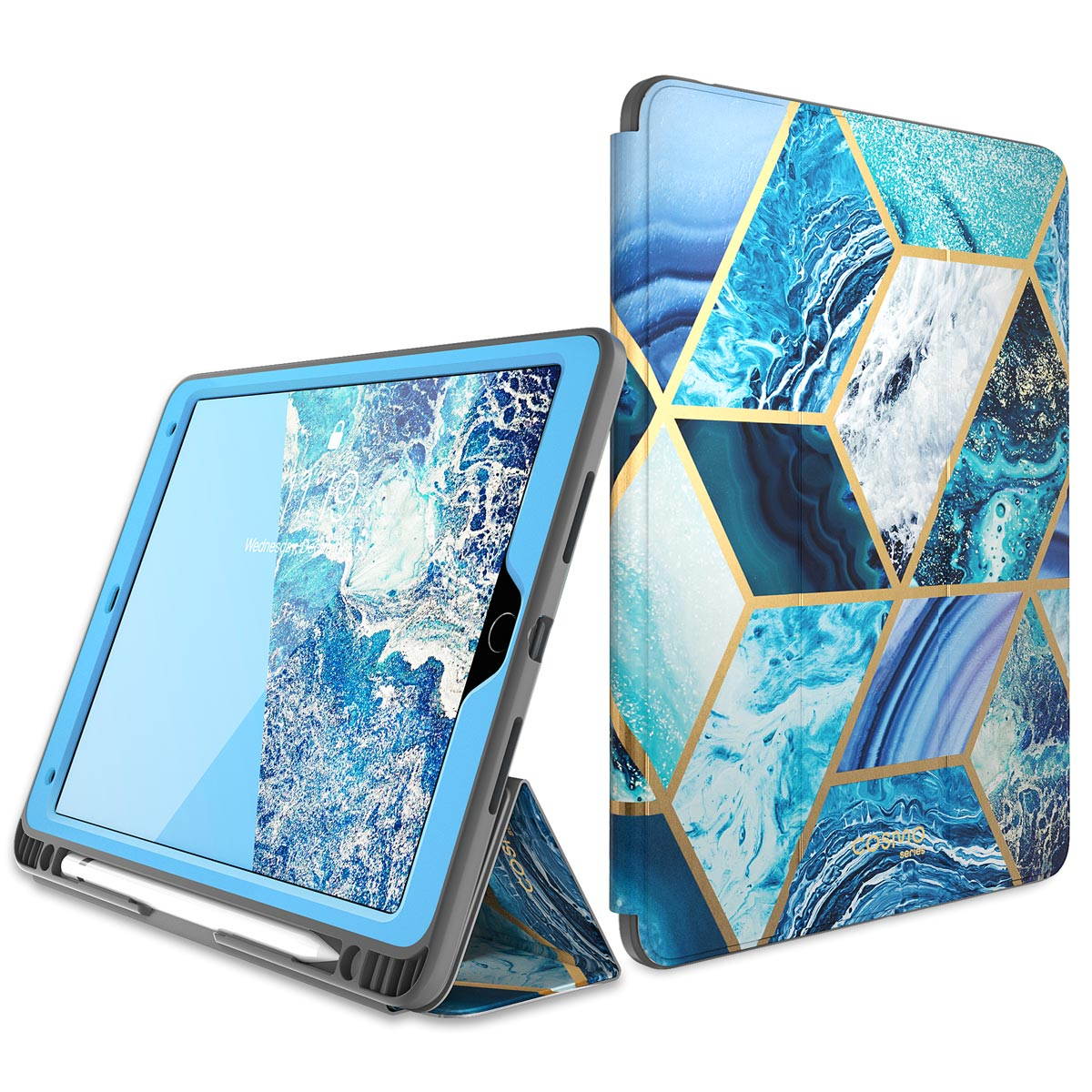 i-Blason Cosmo Case for iPad Air 3 10.5" 2019 (3rd Gen) / iPad Pro 10.5 2017, [Built-in Screen Protector] Trifold Stand Protective Case Cover with Pencil Holder and Auto Sleep/Wake, Marble, 10.5"