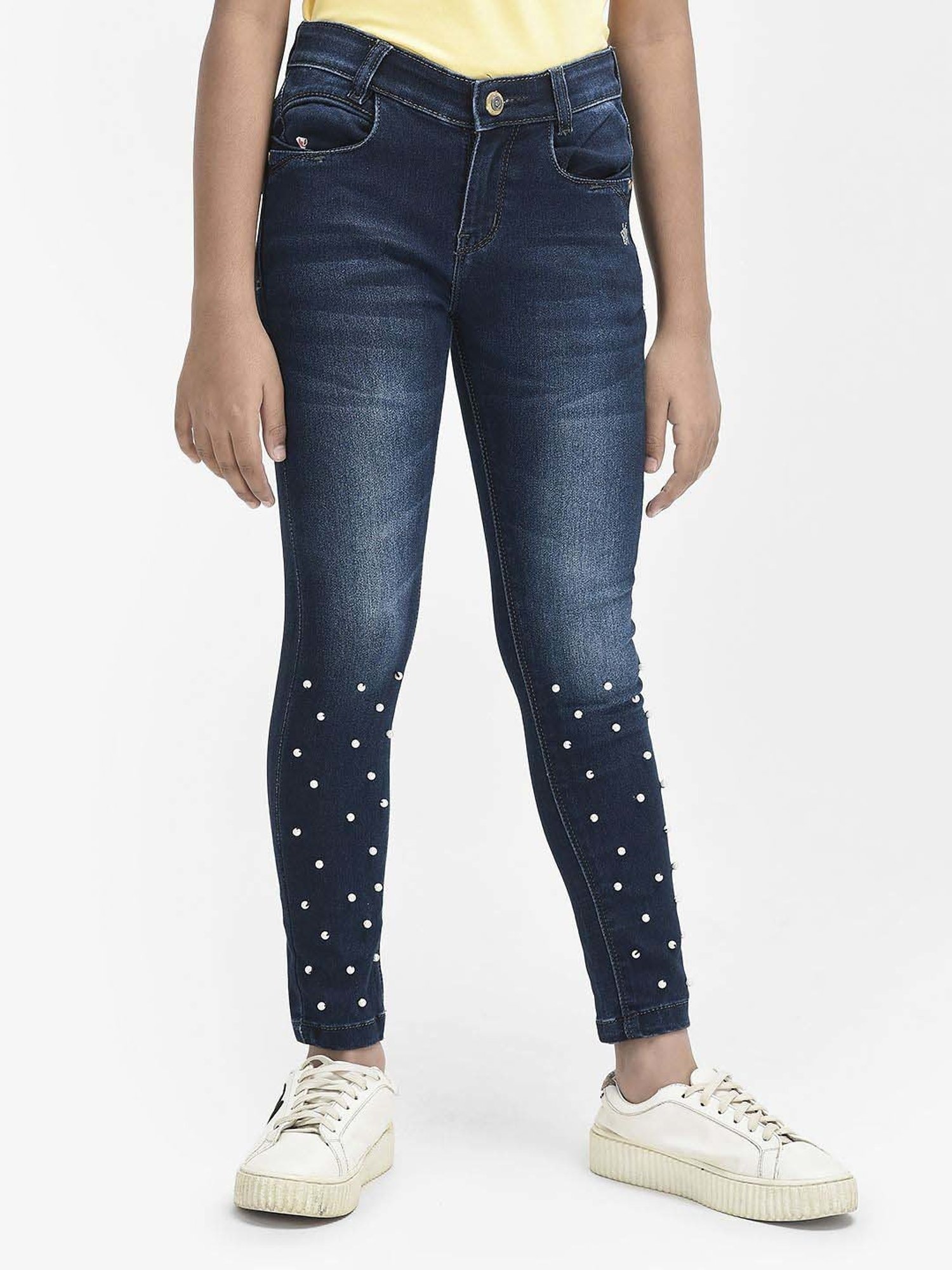 Crimsoune Club Girls Blue Embellished Jeans